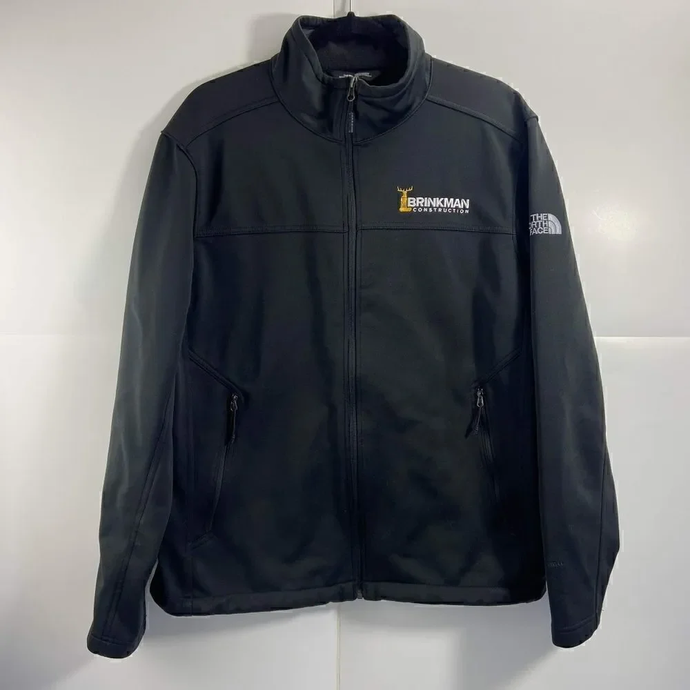The North Face men's large windwall Soft-shell  Jacket Black Full Zip logo EUC